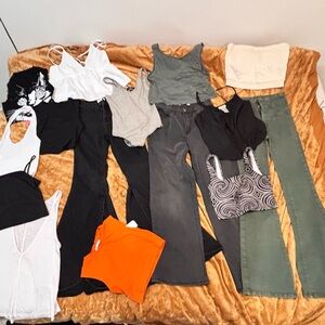 Mixed Women's Tops and Pants Bundle - Green, Black, White, Orange